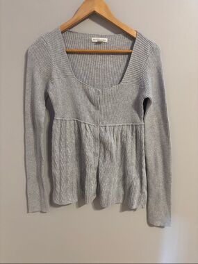 Aeropostale Light Gray Ribbed Scoop Neck Button Cardigan